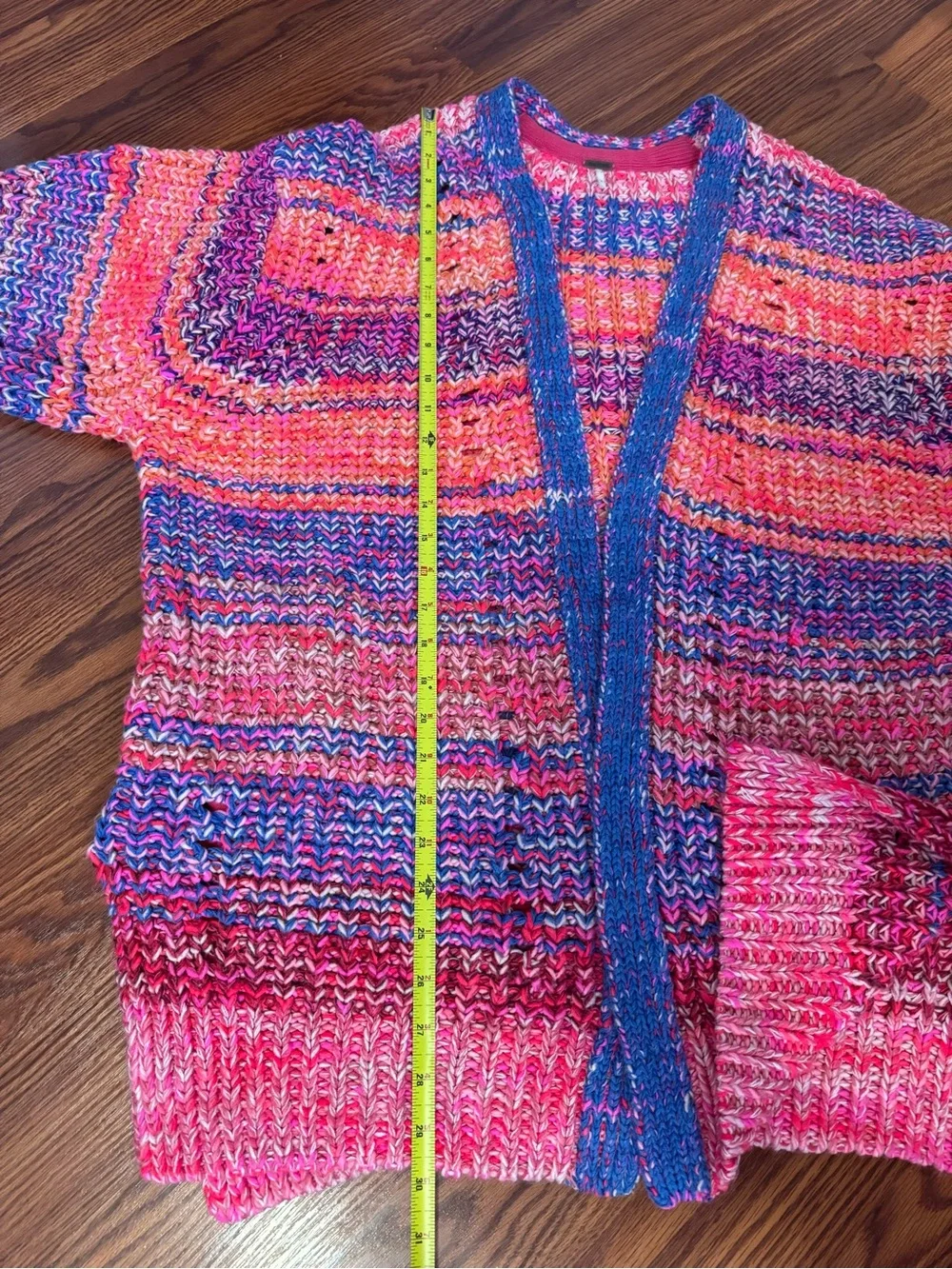 Free People Chunky Knit Open Front Cardigan Sweater Multicolor Boho Oversized XS